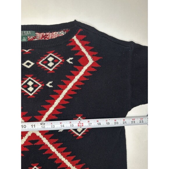 Ralph Lauren Petite Women’s Oversized Sweater Black Red Southwestern Size PL - Picture 9 of 12